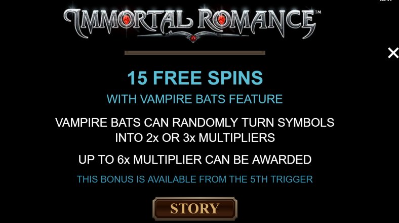 15 free spins to get in immortal romance video slot