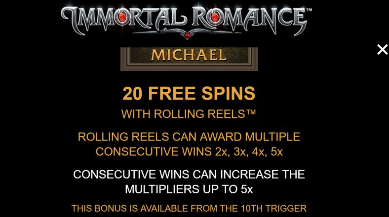 20 free spins to enjoy in immortal romance video slot