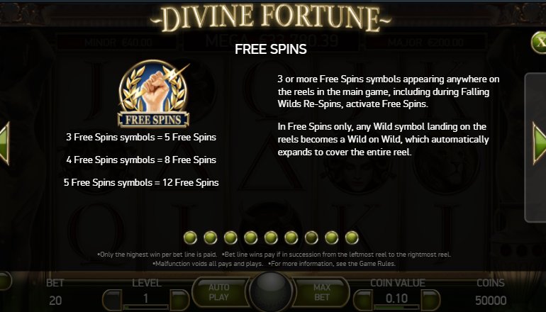 free spins of divine fortune video slot