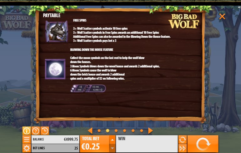 free spins feature at Big Bad Wolf video slot