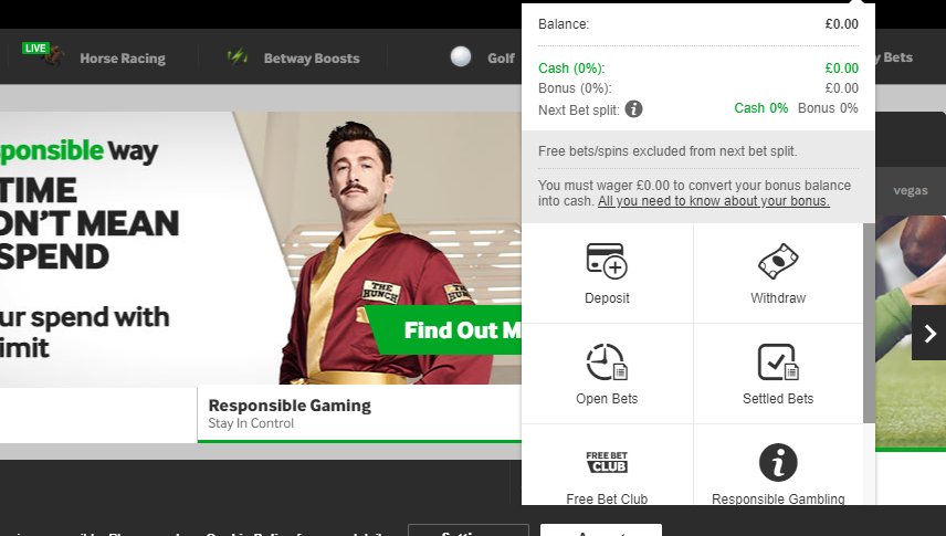 how a user interface of betway casino looks