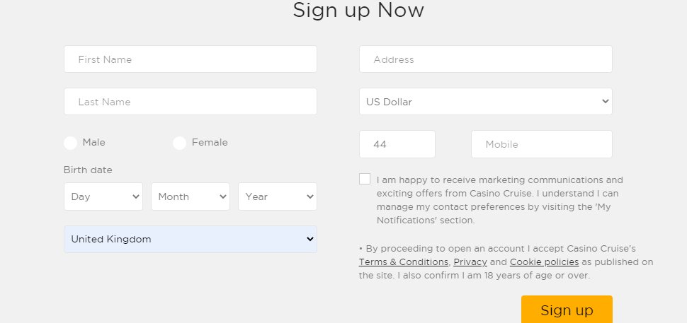 sign up step 2 at casino cruise
