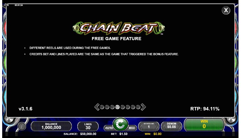 free games feature of chain beat slot machine