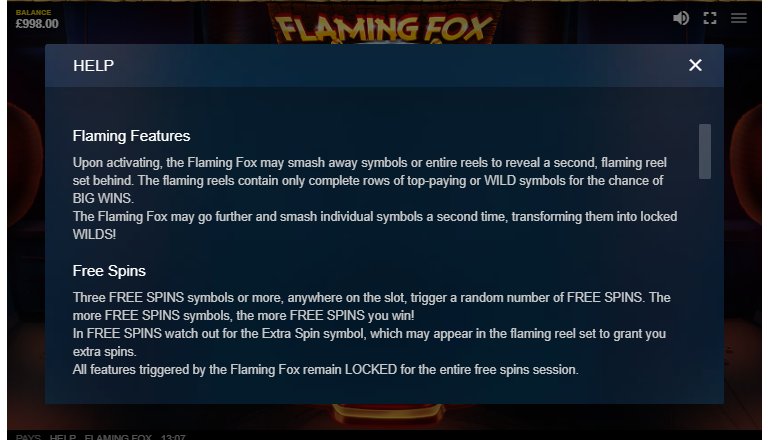 free spins and features in flaming fox video slot