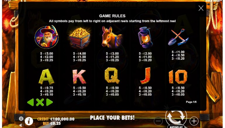 check gold rush slot game symbols