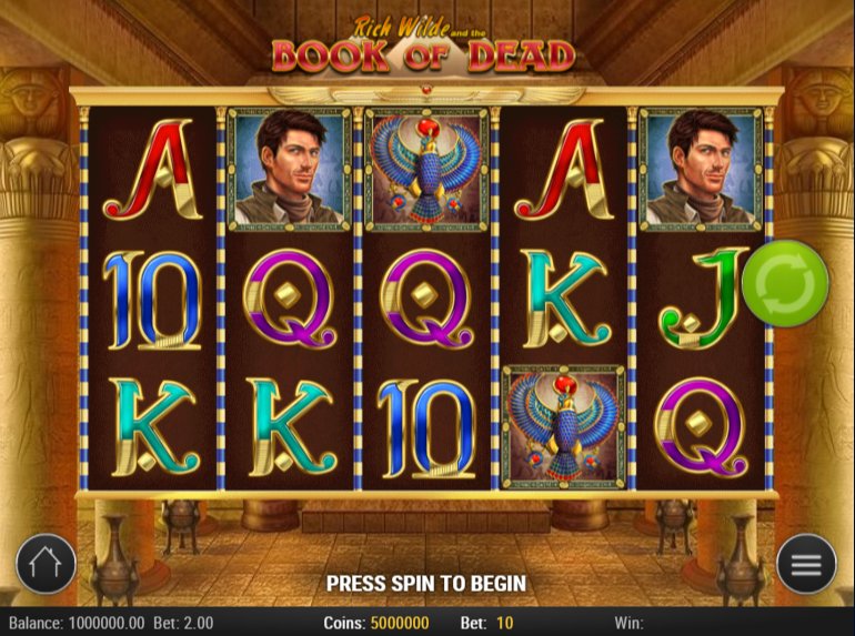 book of dead slot interface