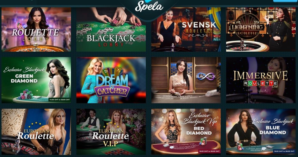 a list of live casino games in spela casino
