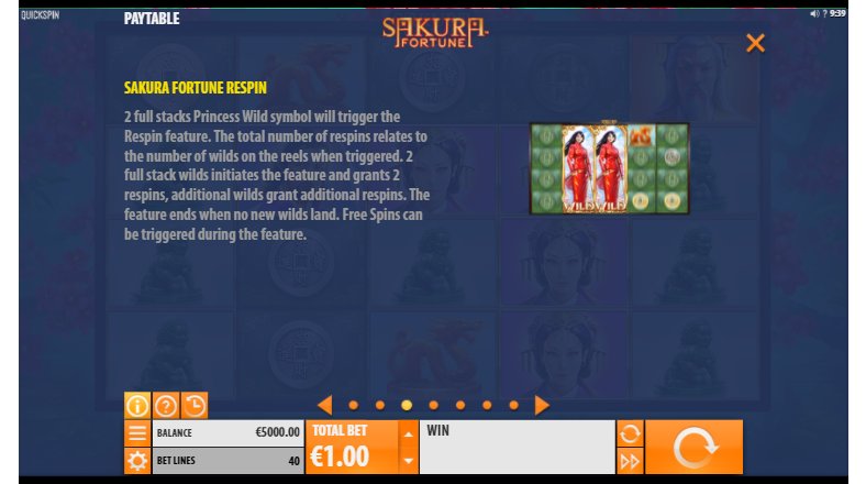 respin feature in sakura fortune video slot