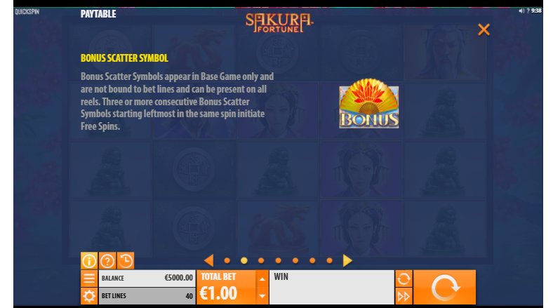 scatter symbol in sakura fortune video slot