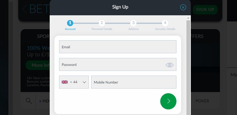 sign up step 1 at betvictor