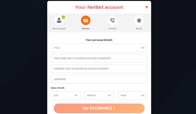 registration step 3 at netbet