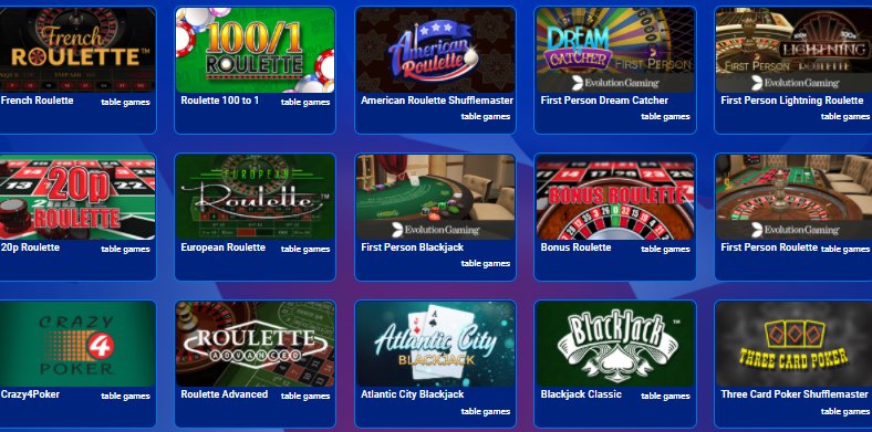 see table games collection of all british casino