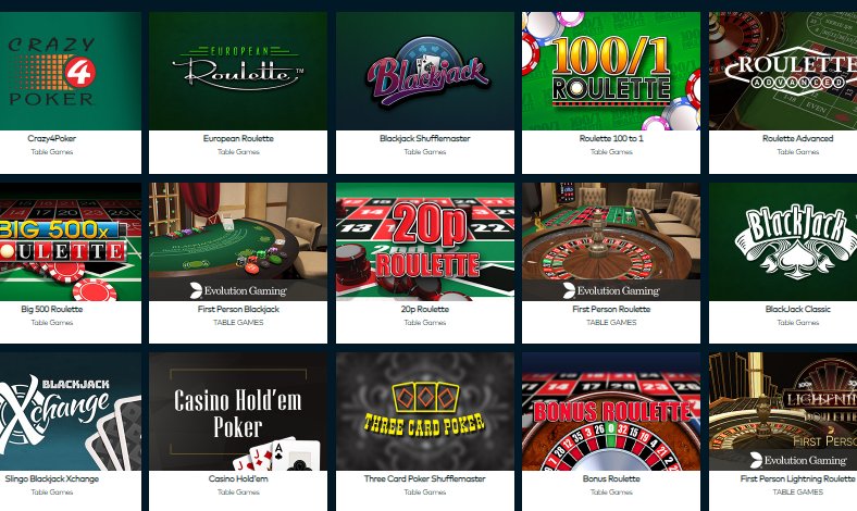 collection of table games at fun casino