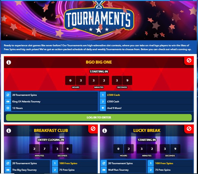 live tournaments at bgo