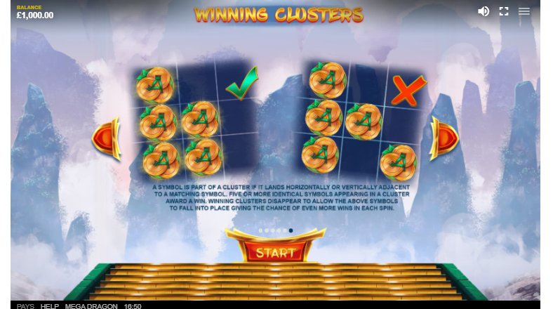 winning cluster feature in mega dragon video slot