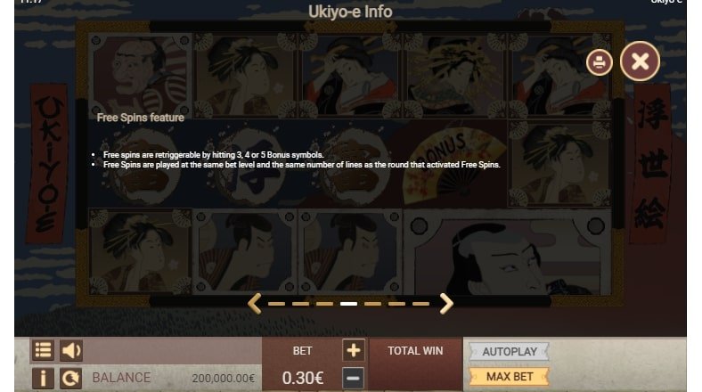 Ukiyo-e Free Spins Features