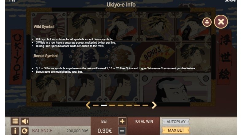 Ukiyo-e Video Slot Wild and Scatter features