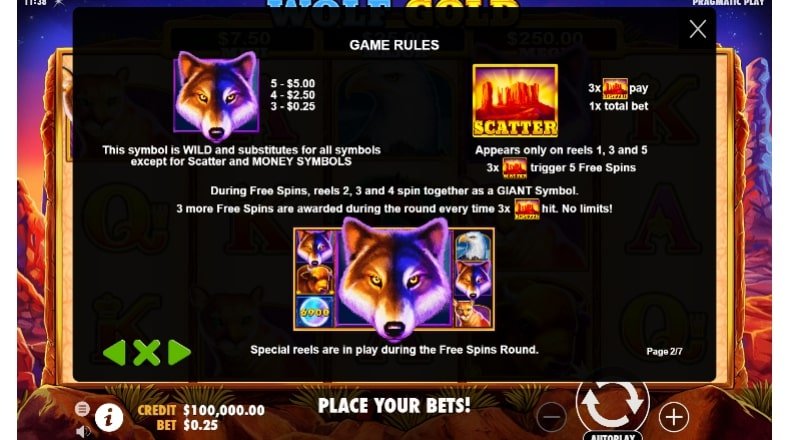 Wolf Gold Slot's Wild and Scatter Symbols