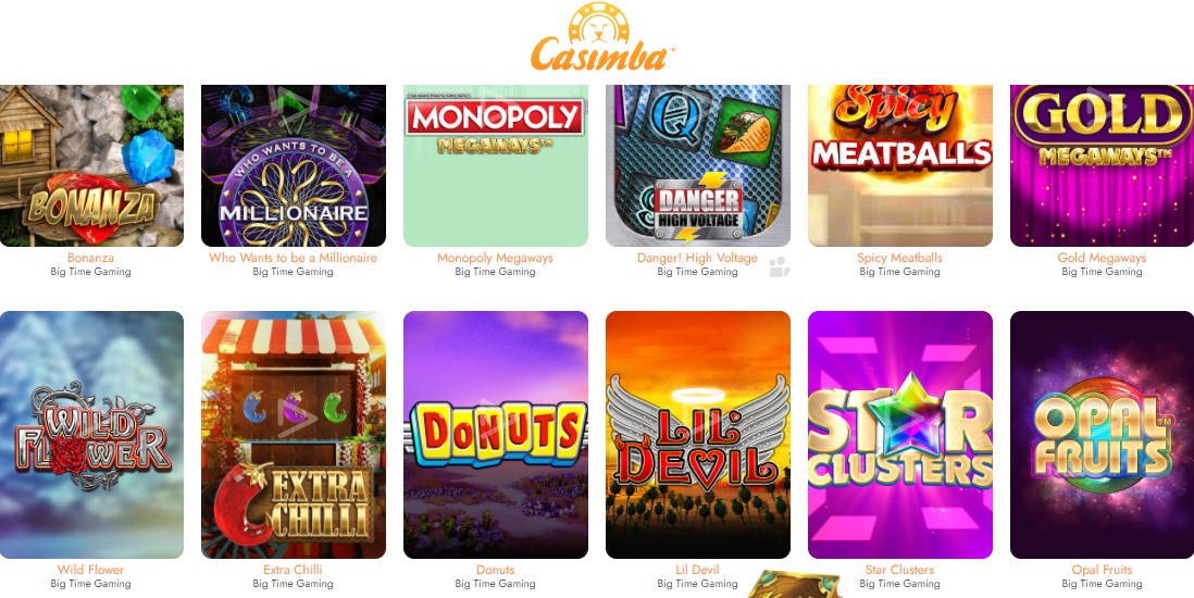 find a list of big time gaming games at casimba