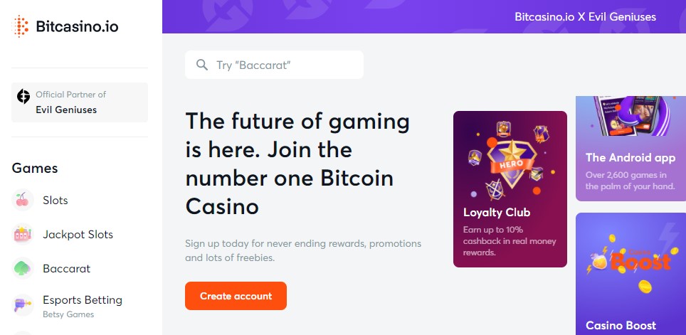 deposit with Ethereum at Bitcasino.io